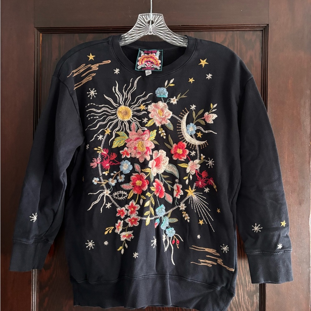Johnny Was Women’s Embroidered Black Sweat Shirt - Picture 2 of 4